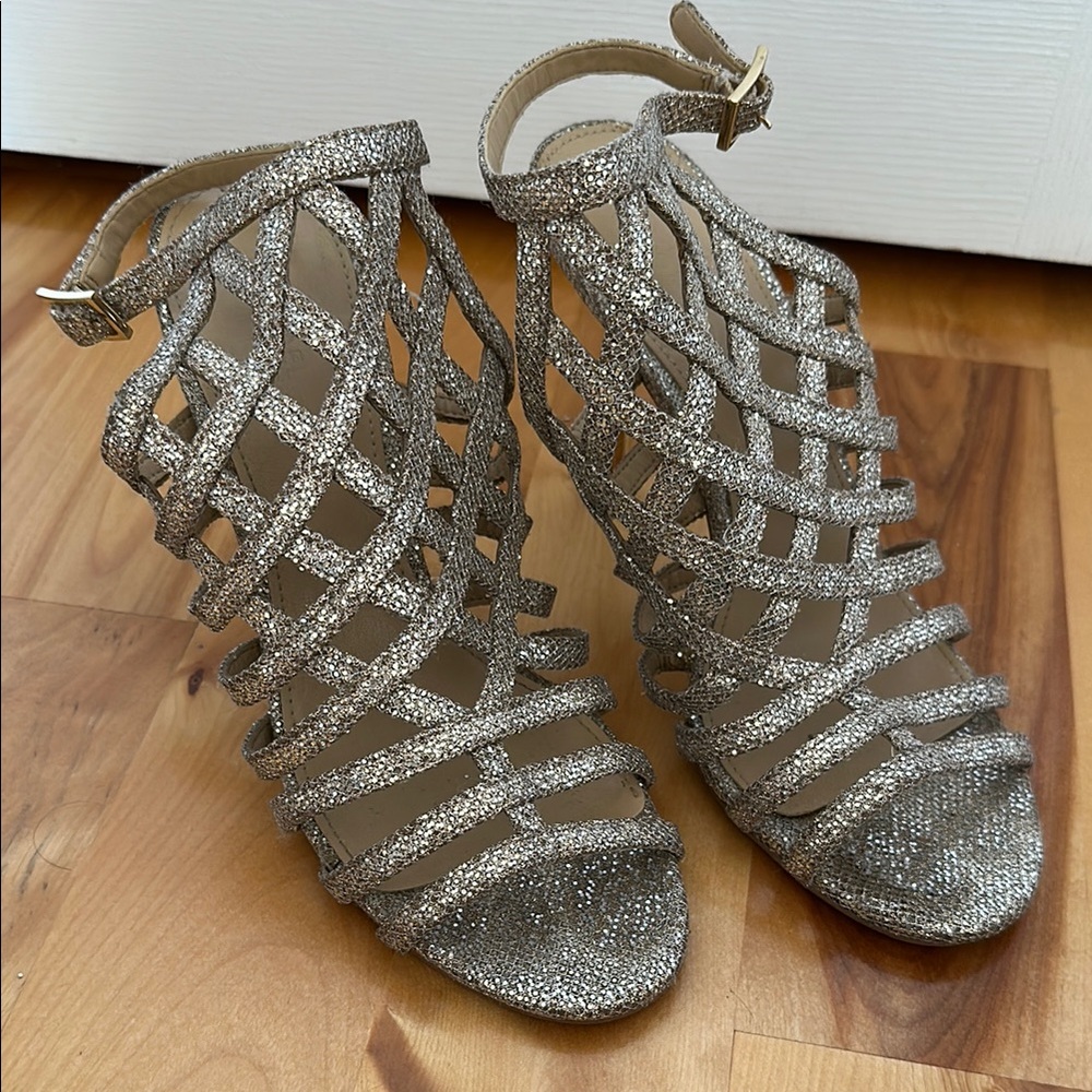 MICHAEL Michael Kors Platinum Gold Glam Cage Evening Sandals